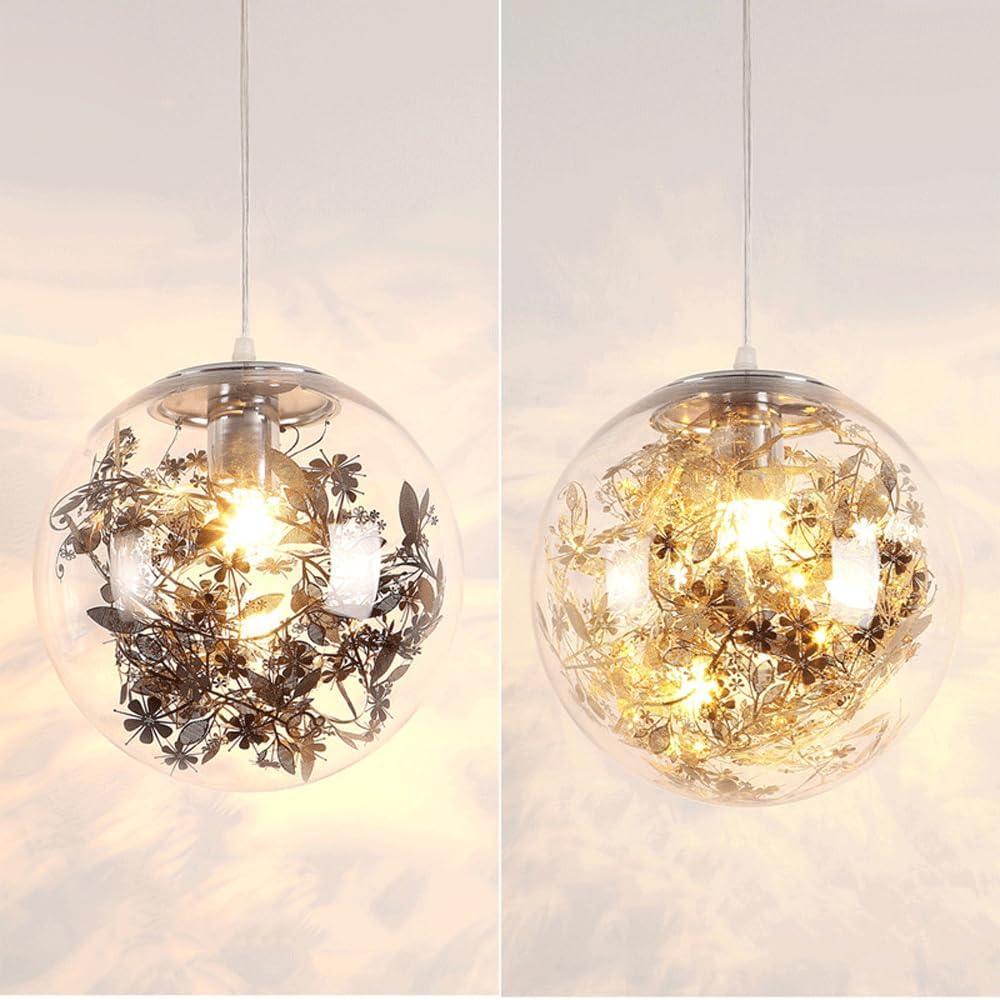Audara-8-inch Glass Pendant Lights with Flowers Inside. Small Size, Suitable for Installation in Various Spaces. Decorative Lighting That Easily Complements Bohemian, European, and Other Styles.