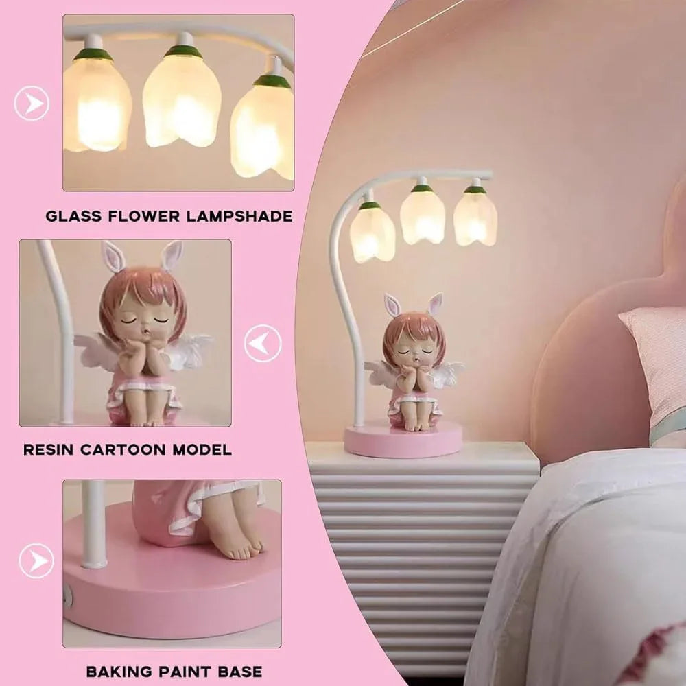 Audara-Cute Creative Bedroom Bedside Kids Room Desk Light School Amusement Park Desk Lamp Villa Restaurant Library Table Lamp Warm Cartoon Pink Rabbit Glass Resin Lighting Fixture