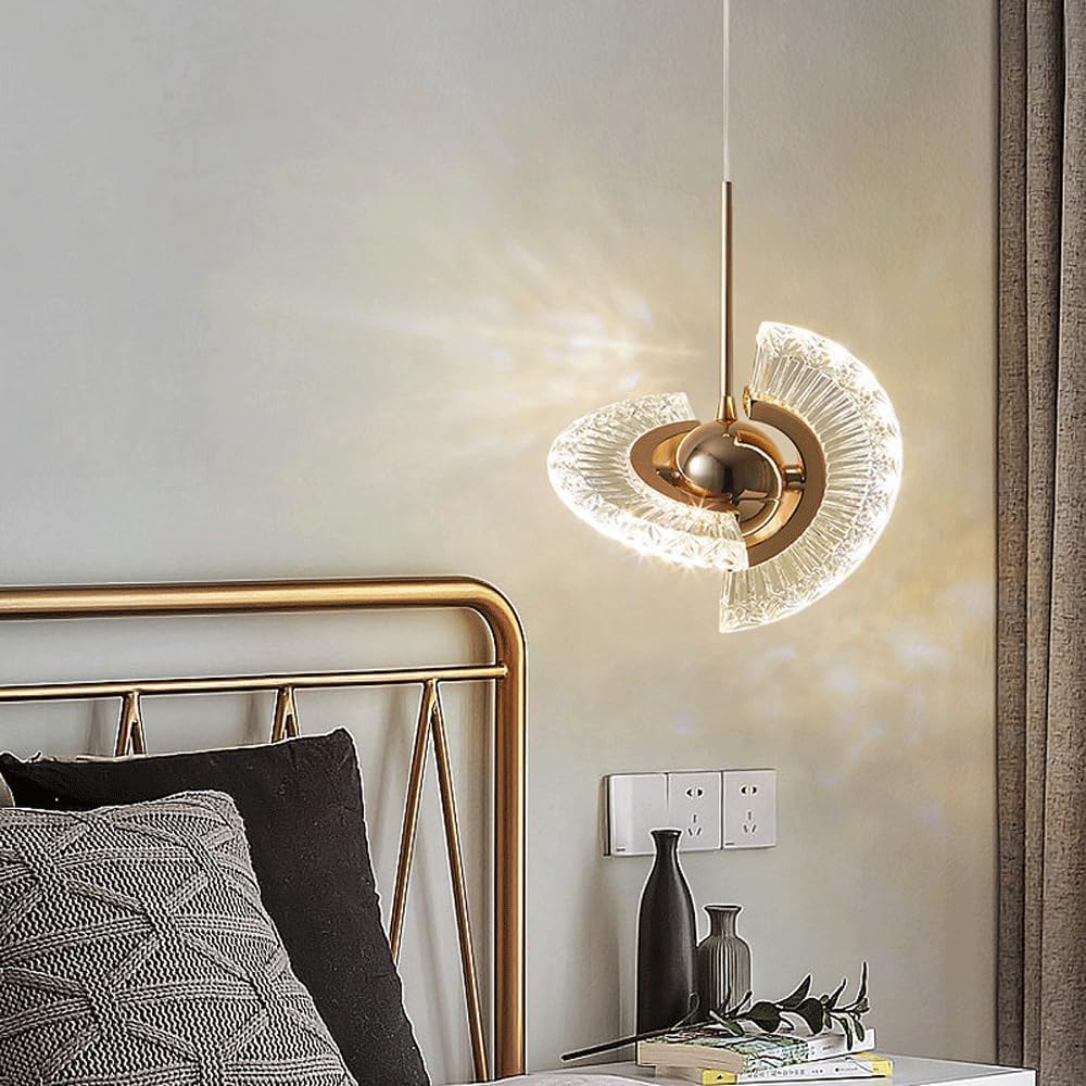 Audara-7-inch Crystal Chandeliers with Fan-Shaped Glass and Gold Spheres. A Simple, Modern Small Chandelier Suitable for Bedrooms, Study Rooms, Hotels, Kitchen Islands, and Ceiling Light Chandelier.