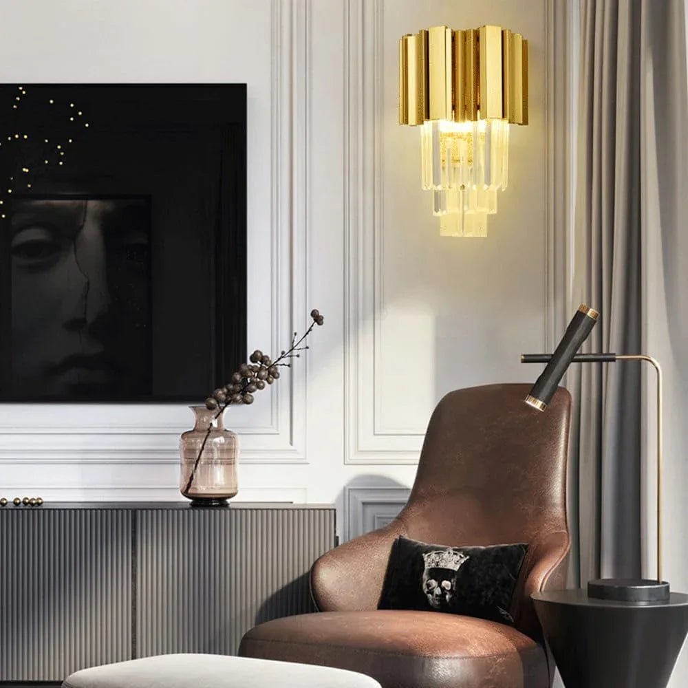 Audara-Creative Scandinavian Crystal Wall Lamp Golden Iron Wall Lights Bedroom Bedside Ambiance Sconces Aisle Corridor Entrance Mounted Lighting Fixture