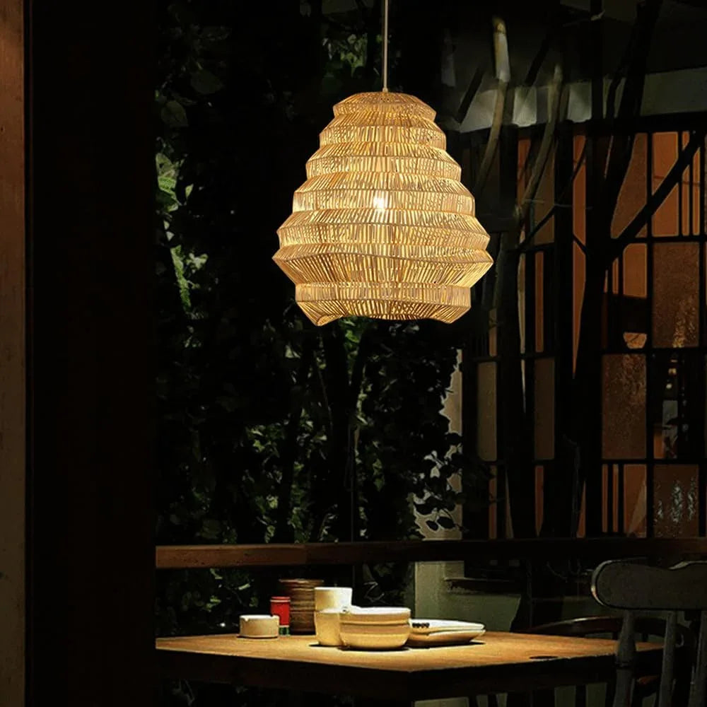 Audara-13in Woven Pendant Light Metal Frame Paired with Rattan Material Fresh and Elegant Appearance Retro Without Appearing Old-Fashioned Bohemian Ceiling Light Fixture