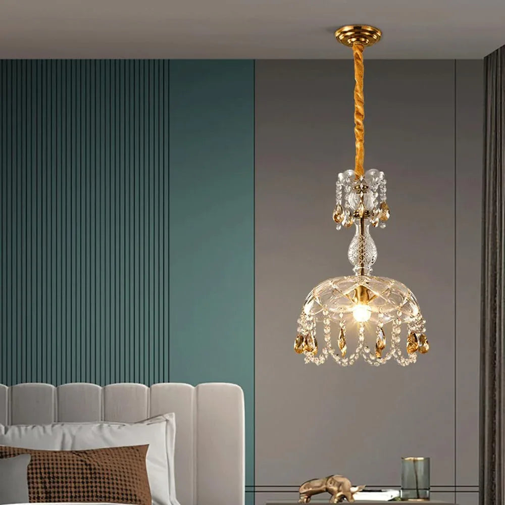 Audara-Simple Personalized Glass Bedroom Pendant Lightled French Creative Crystal Flower Study Lighting Fixturese Handmade Stringing Aisle Chandeliers Scandinavian Hotel Living Room Bedside HangingLamp