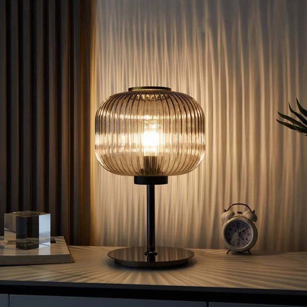 Audara-Postmodern Creative Bed Bedroom Study Desk Light Coffee Shop Hotel Front Desk Decoration Desk Lamp Art Classic Striped Glass Table Lamp Office Apartment Restaurant Coffee Shop Lighting Fixture