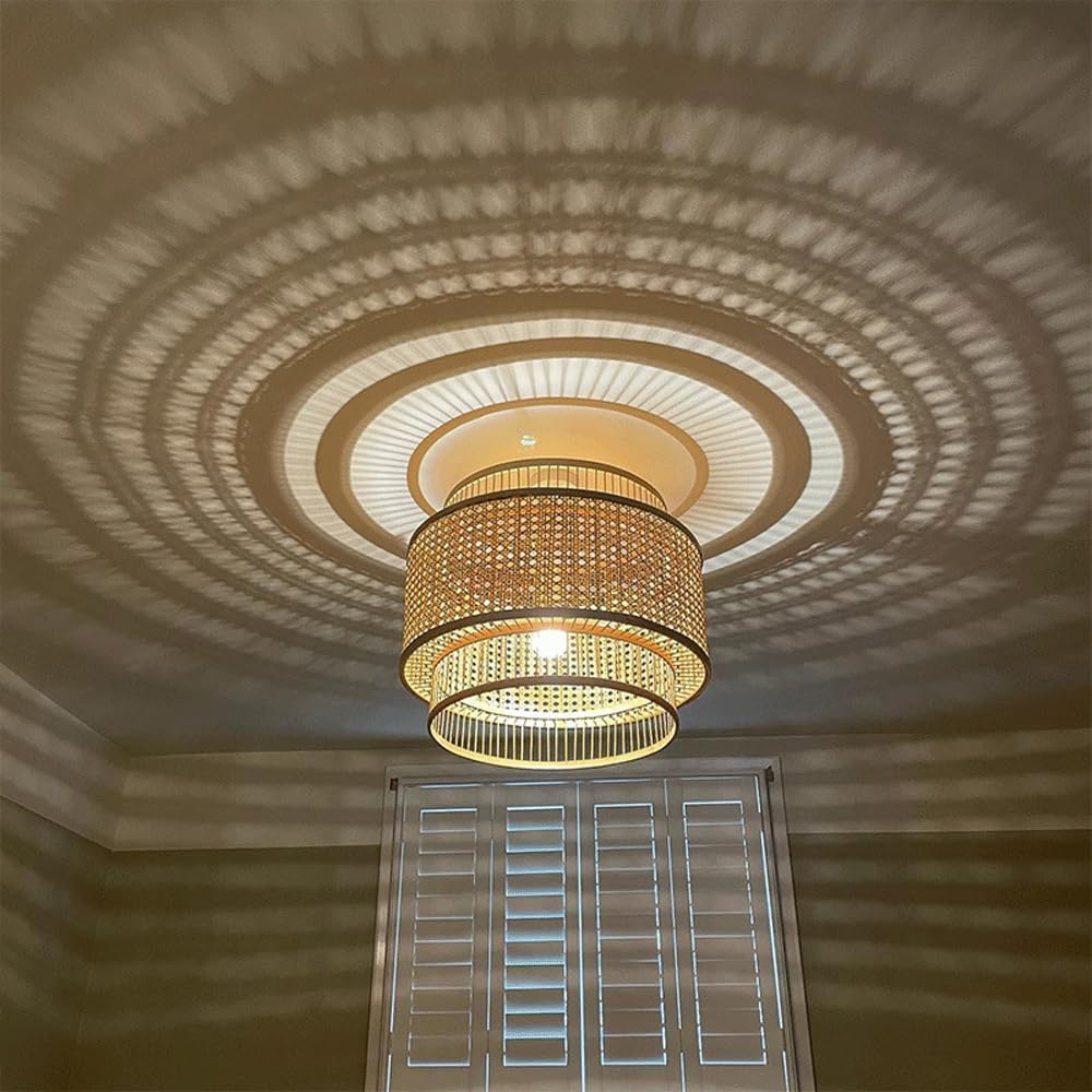 Audara-14in Woven Rattan Pendant Light Bohemian & Wabi-Sabi Style Multi-Functional Ceiling Light Fixture Suitable for Bedrooms, Hotels, Study Rooms, Dining Areas, Entryways, and More Retro Lamp