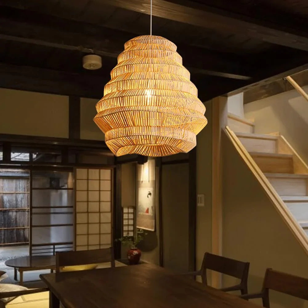 Audara-13in Woven Pendant Light Metal Frame Paired with Rattan Material Fresh and Elegant Appearance Retro Without Appearing Old-Fashioned Bohemian Ceiling Light Fixture
