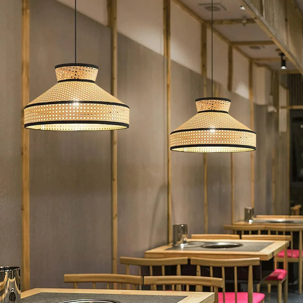 Audara-18in Woven Rattan Pendant Light Bohemian & Wabi-Sabi Style Multi-Functional Ceiling Light Fixture Suitable for Bedrooms, Hotels, Study Rooms, Dining Areas, Entryways & More Retro Lamp
