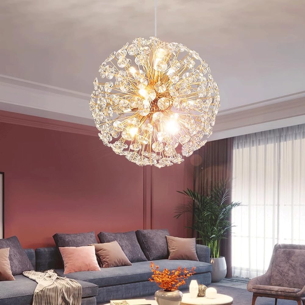 Audara-24-inch Spherical Crystal Chandeliers Can Be Installed in Various Spaces Such As Bedrooms, Hotels, and Kitchen Islands. Glass Round Chandelier for Living Room in Minimalist European Style.