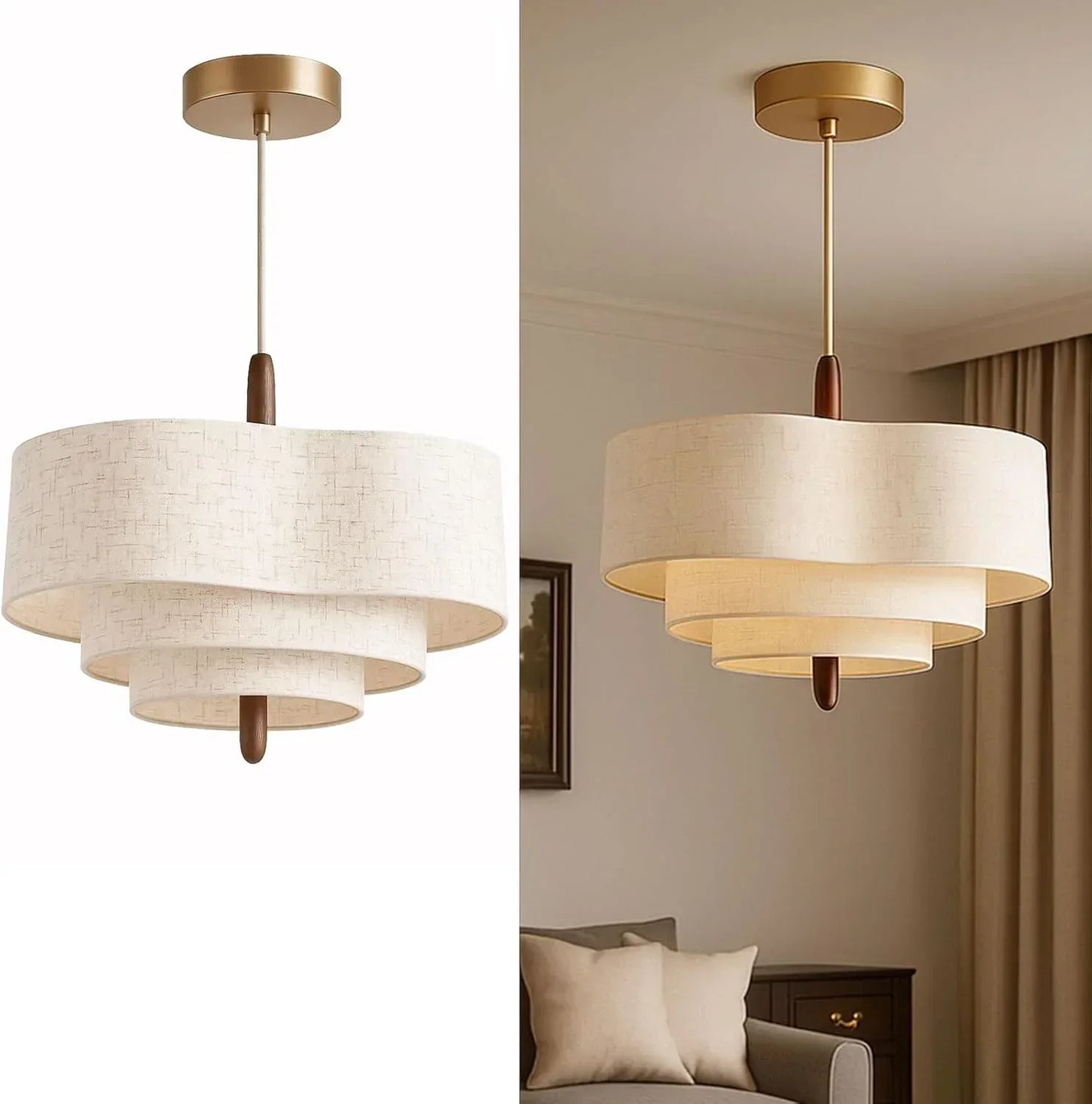Audara 17.7" 3-Tier White Fabric LED Chandelier | Dimmable 3-Color Pendant Light | Boho Minimalist Hanging Lamp for Dining Room Bedroom