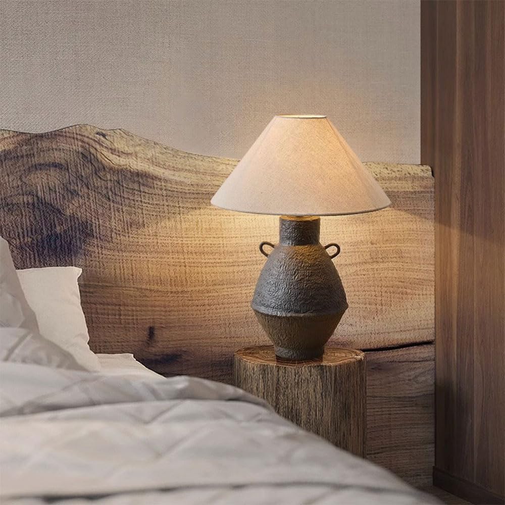 Audara-Vintage Wabi-Sabi Style Folk House Farmhouse Desk Light Japanese Fabric Ceramic Desk Lamp Club Dining Room Coffee Shop Lighting Fixture Sample Room Backdrop Bedroom Study Room Table Lamp