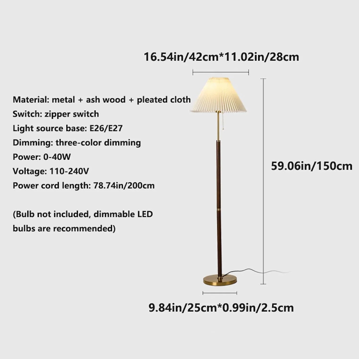 Audara-Vintage Creative Zipper Open Light Living Room Sofa Side Floor Lamp H59” Handmade Fabric Metal Standing Lamp E26 Three Tone Light Study Bedroom Torchiere Rustic Lighting Fixture