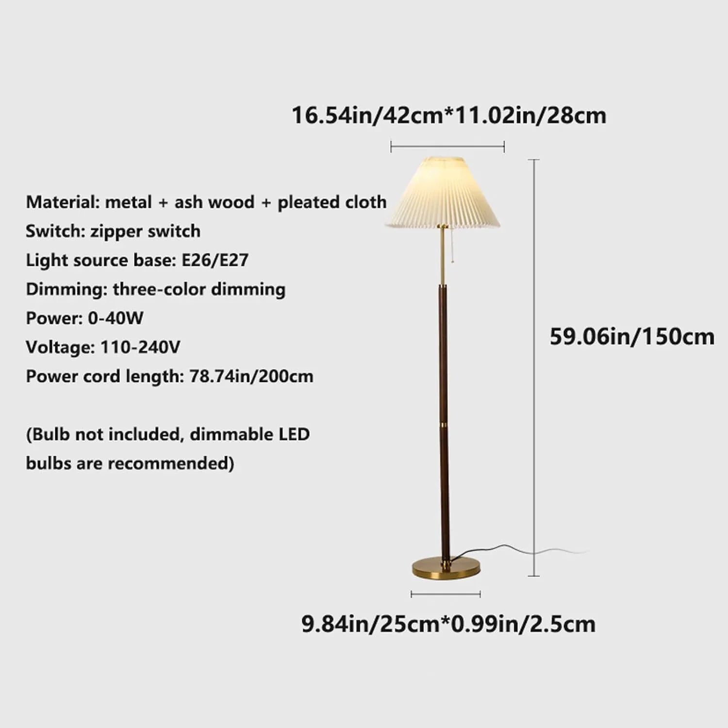 Audara-Vintage Creative Zipper Open Light Living Room Sofa Side Floor Lamp H59” Handmade Fabric Metal Standing Lamp E26 Three Tone Light Study Bedroom Torchiere Rustic Lighting Fixture