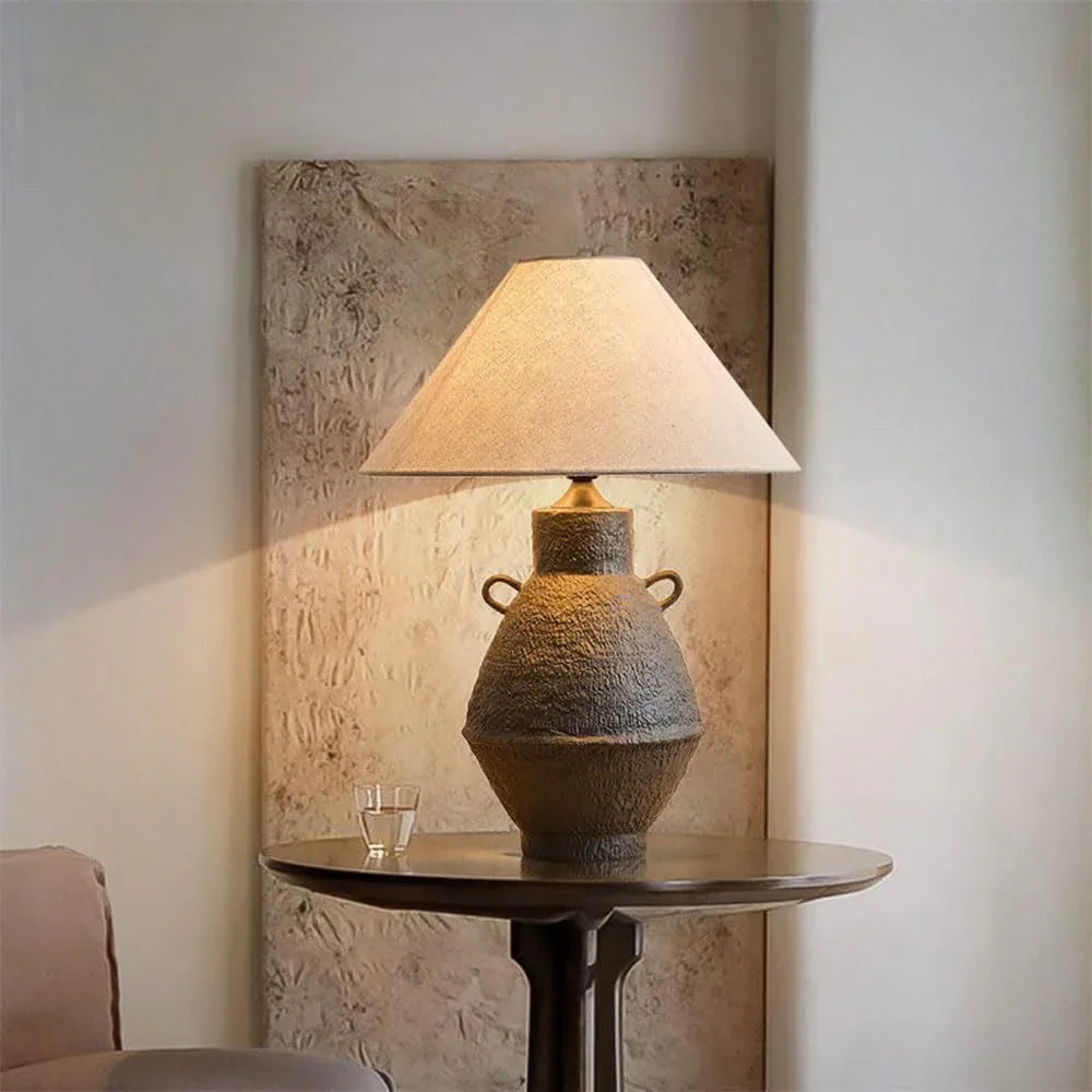 Audara-Vintage Wabi-Sabi Style Folk House Farmhouse Desk Light Japanese Fabric Ceramic Desk Lamp Club Dining Room Coffee Shop Lighting Fixture Sample Room Backdrop Bedroom Study Room Table Lamp