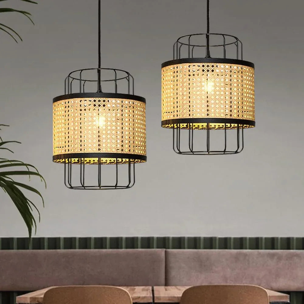 Audara-16-inch Woven Pendant Light Metal Frame Paired with Rattan Material Fresh and Elegant Appearance Retro Without Appearing Old-Fashioned Bohemian, Wabi-sabi, Tropical—a Multi-Style Ceiling Light