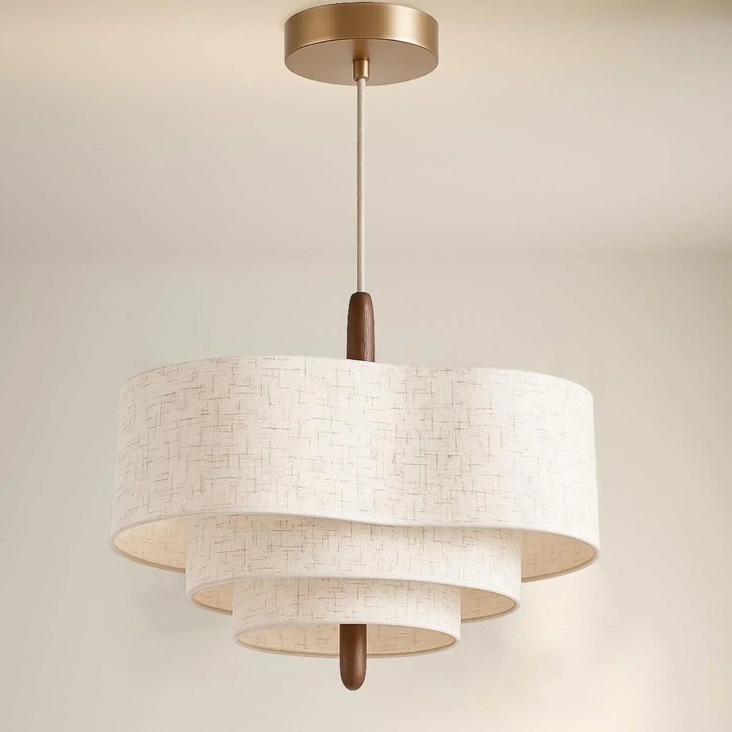Audara 17.7" 3-Tier White Fabric LED Chandelier | Dimmable 3-Color Pendant Light | Boho Minimalist Hanging Lamp for Dining Room Bedroom