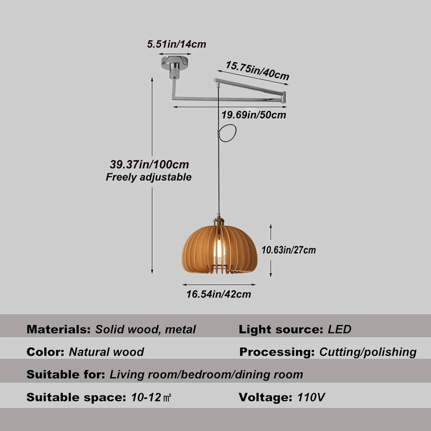 Audara-17 Inch Solid Wood Pumpkin Chandelier, Nordic Retro Pendant Light with 3-Color Dimmable LED and Adjustable Arm, Natural Wood Ceiling Light for Bedroom, Dining Room, and Kids Room