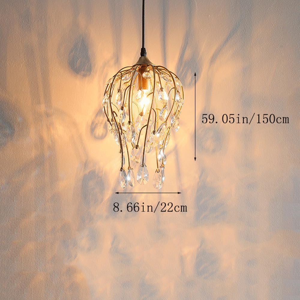 Audara-Crystal Pendant Light, 9 Inches In Diameter, Bohemian Style, Creative Decorative Light Fixture That Easily Adapts To Various Spaces: Bedroom, Hotel, Study, Living Room, Kitchen Island, Entryway