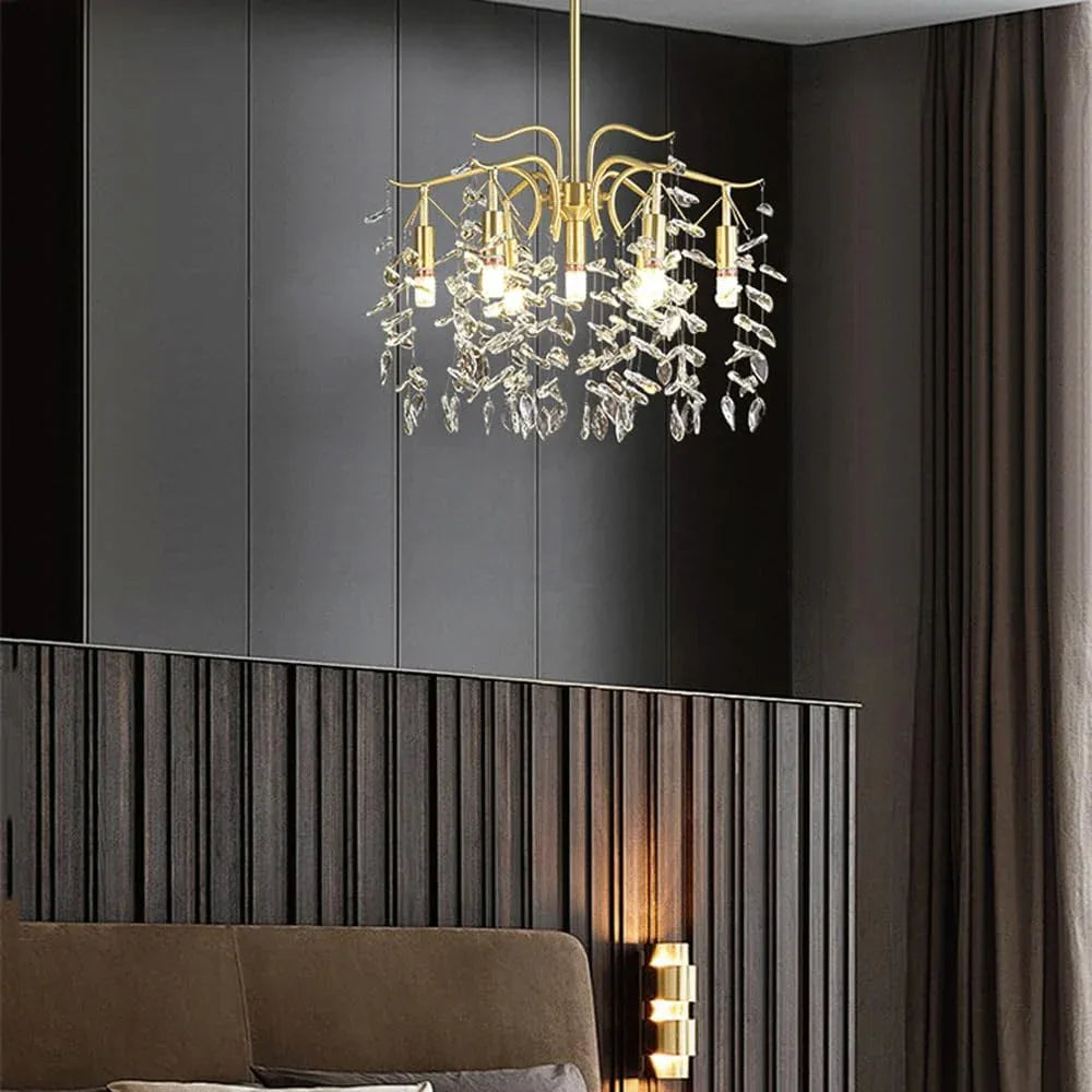 Audara-32-inch Crystal Chandeliers European Modern-Style Chandeliers for Living Rooms Suitable for Bedrooms, Studies, Hotels, Kitchens, and Island Ceiling Lights Brass Chandelier