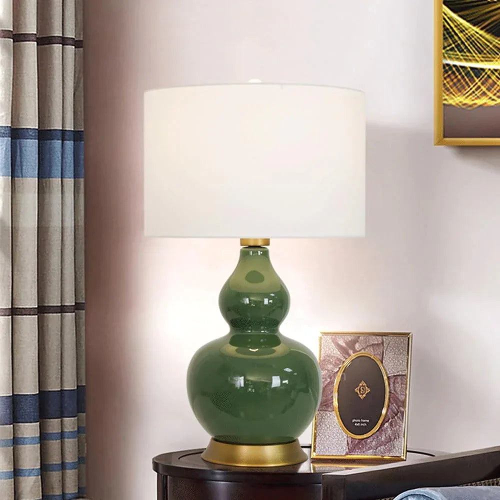 Audara-American White Fabric Gourd Shaped Ceramic Desk Light New Chinese Zen Living Room Study Tea House Desk Lamp Club Coffee Shop B&B Table Lamp Bedroom Bedroom Sample Room Lighting Fixture