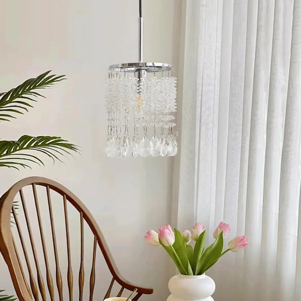 Audara-6-inch Crystal Pendant Light Suitable for Various Spaces Including Bedside, Bedroom, Hotel, Entryway, and Kitchen Island. Easily Blends Into Minimalist, Bohemian, and European Styles.