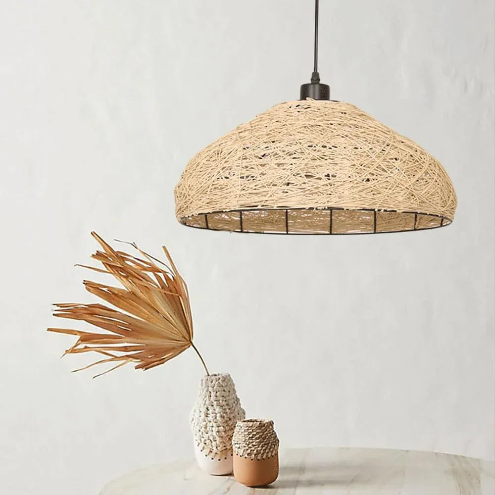 Audara-16in Woven Rattan Pendant Light Bohemian & Wabi-Sabi Style Multi-Functional Ceiling Light Fixture Suitable for Bedrooms, Hotels, Study Rooms, Dining Areas, Entryways, and More Retro Lamp