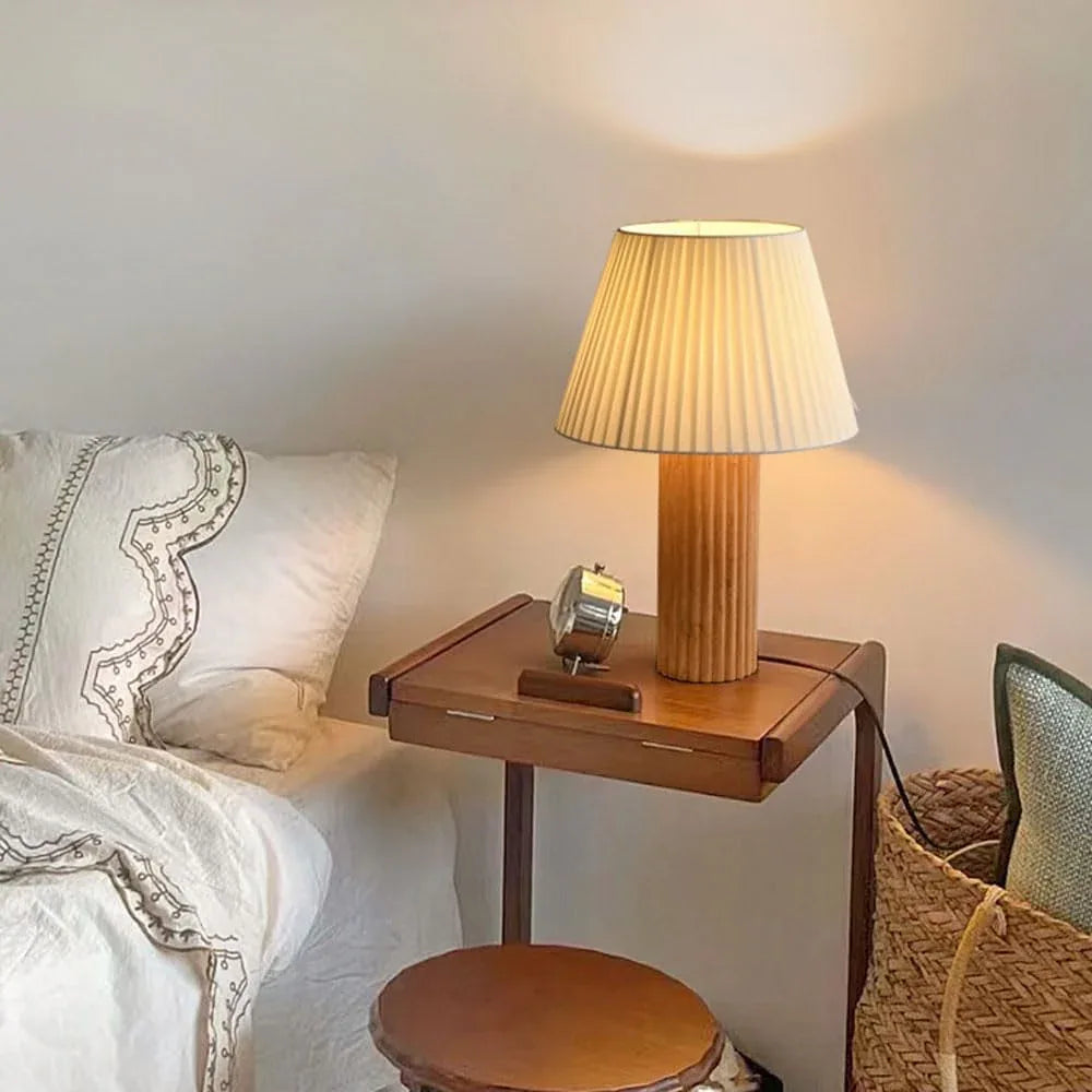 Audara-Vintage Wabi-sabi Style Living Room Sofa Beside Study Desk Light Warm Designer Model Fabric Solid Wood Desk Lamp Mall Front Desk Coffee Shop Farmhouse Lighting Fixture Bedroom Bedside Read Table Lamp