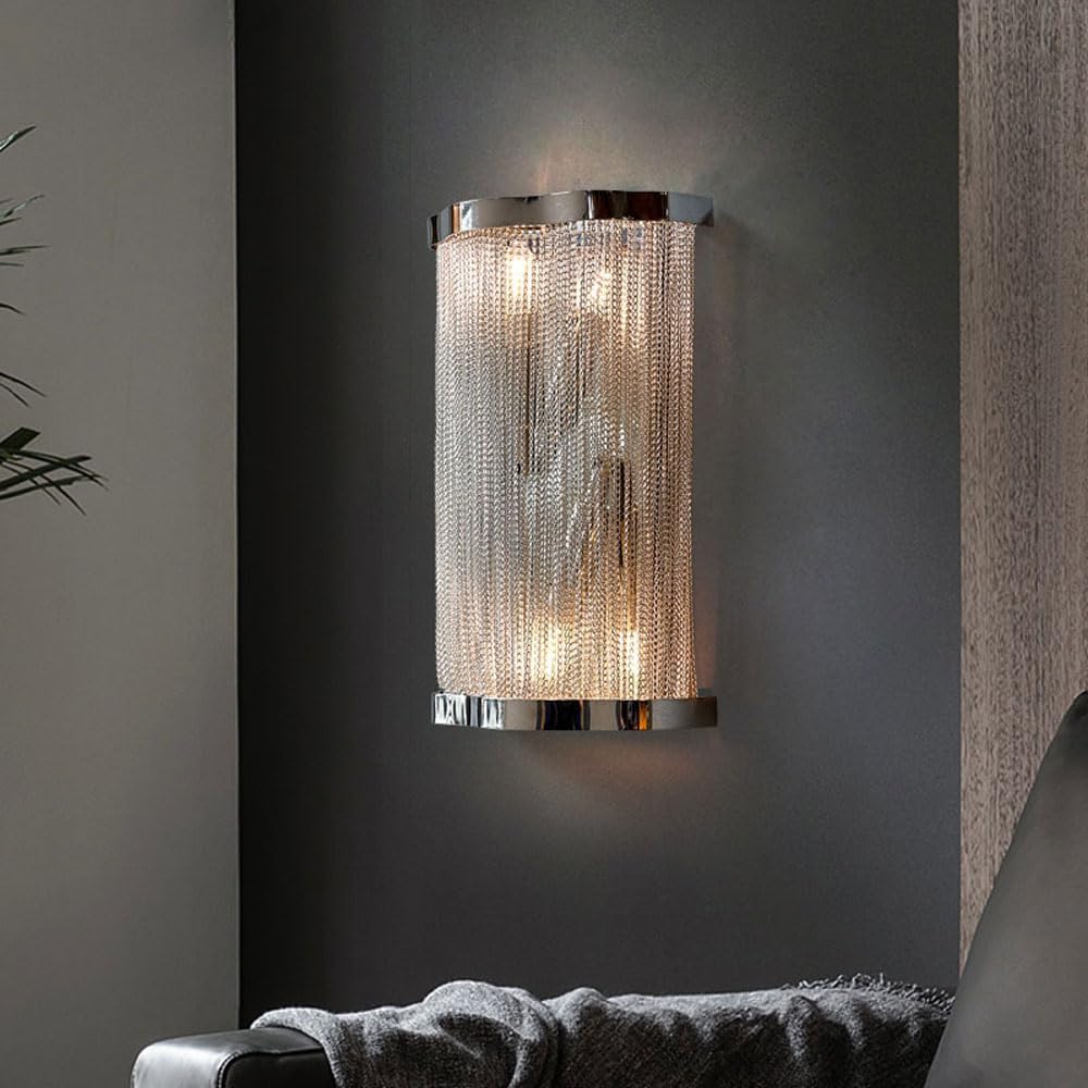 Audara-Modern Light Luxury Tassel Aluminum Chain Wall Lamp Creative Simple Living Room Backdrop Wall Lights LED Double Head E14 Lamp Holder Bedroom Bedside Wall Sconces For Hotel Corridor Lighting Fixture