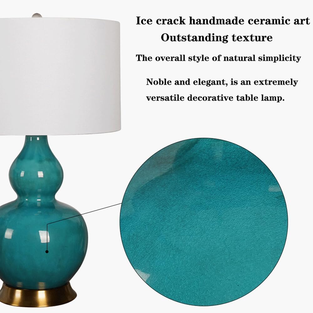 Audara-American White Fabric Gourd Shaped Ceramic Desk Light New Chinese Zen Living Room Study Tea House Desk Lamp Club Coffee Shop B&B Table Lamp Bedroom Bedroom Sample Room Lighting Fixture