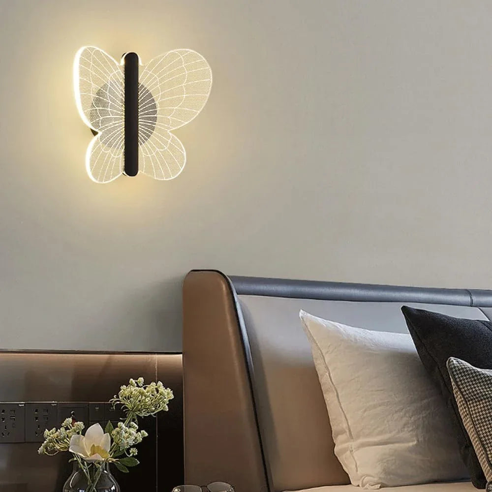 Audara-Scandinavian Butterfly Fashion Wall Lamp Bedroom Bedside Ambience Wall Lights Light Luxury Decorative LED Sconces Aisle Corridor Foyer Mounted Lighting Fixture