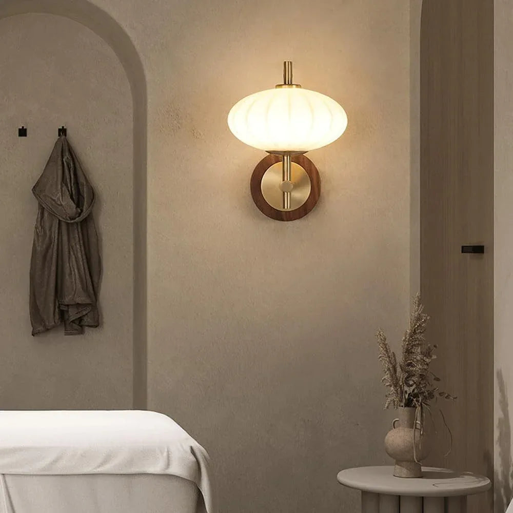 Audara-New Chinese Simple Wall Lamp Bedroom Bedside Decorative Wall Lights Walnut Retro Sconces Living Room Background Wall Mounted Lighting Fixture