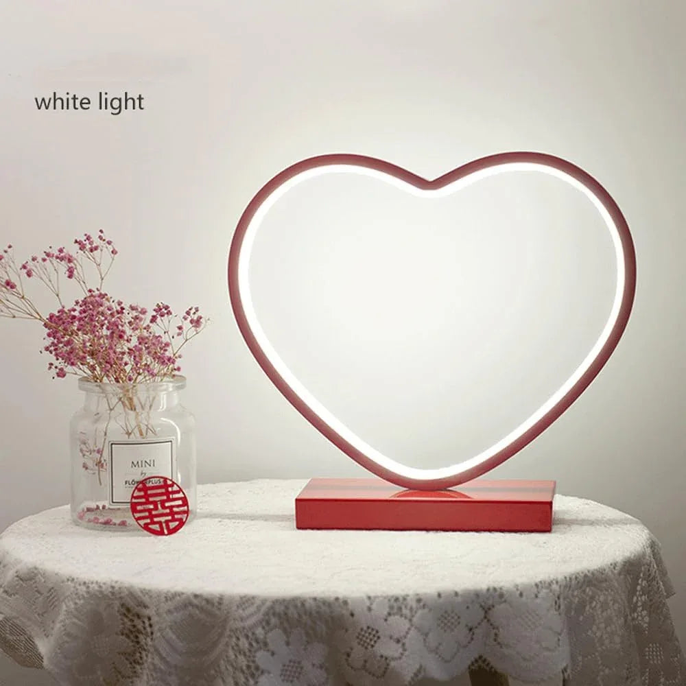 Audara-Creative Red Heart Shape Bedroom Bedside Desk Light Warm Wedding Decoration Desk Lamp 3 Colours Variable Light Aluminium LED Table Lamp Sample Room Cafe Restaurant Decoration Lighting Fixture