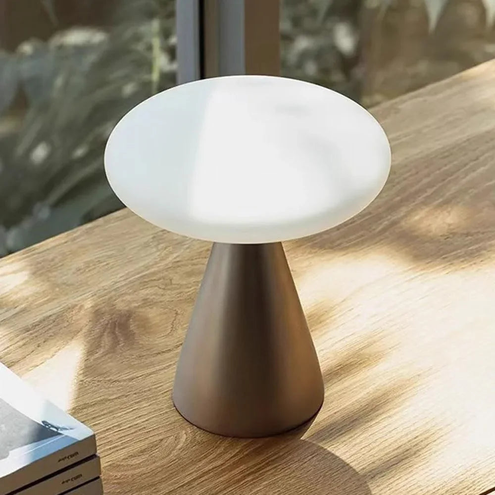 Audara-Retro Study Office Desk Light Creative Light Luxury Mushroom Shape Touch Dimming Rechargeable LED Stainless Steel Desk Lamp Portable Camping Ambience Table Lamp Bedroom Bedside Lighting Fixture