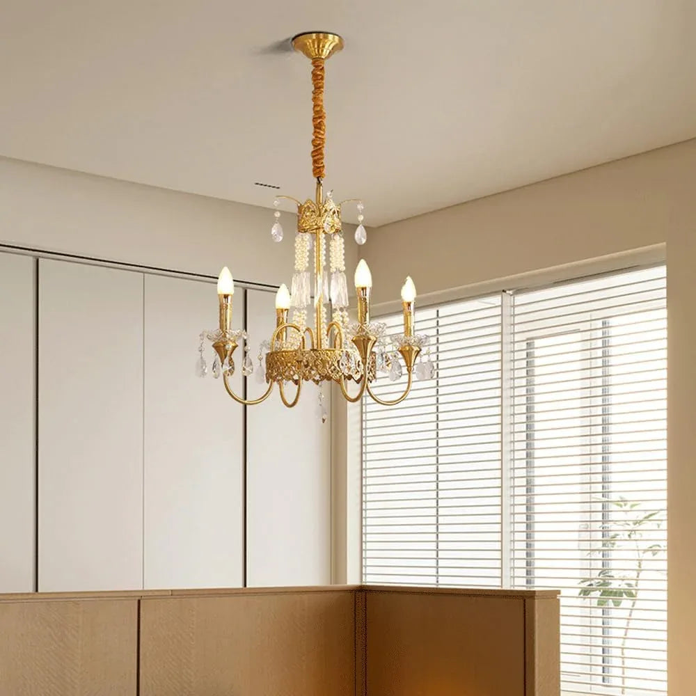Audara-22-inch Crystal Chandeliers Candlestick-Shaped European Modern-Style Chandeliers for Living Rooms Suitable for Bedrooms, Studies, Hotels, Kitchens, Island Ceiling Lights Brass Chandelier