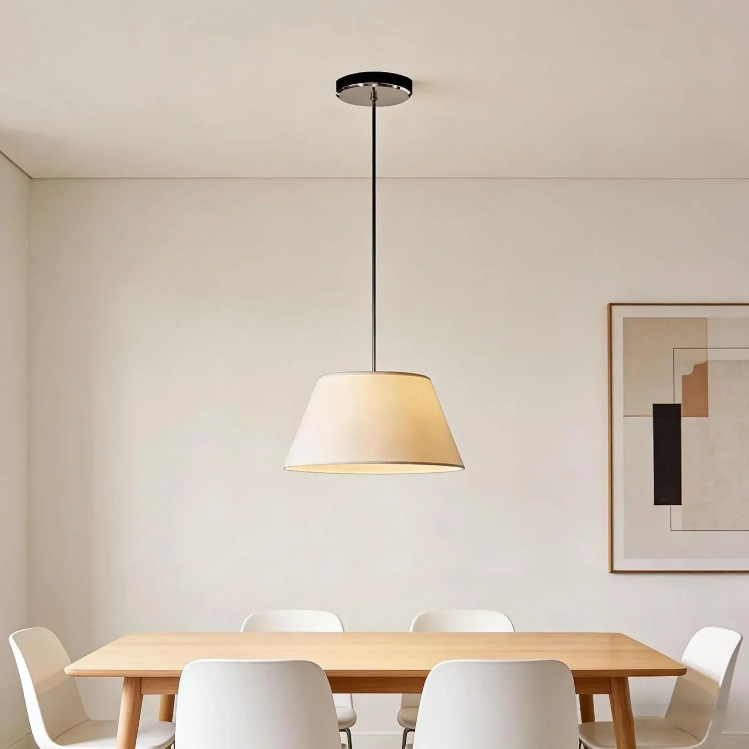 Audara 20in White Fabric Drum Pendant Light, Three-Color dimmable LED Fabric Chandelier, Suitable for bedrooms, Living Rooms, Dining Rooms, and Kitchen Islands Drum Light Fixture