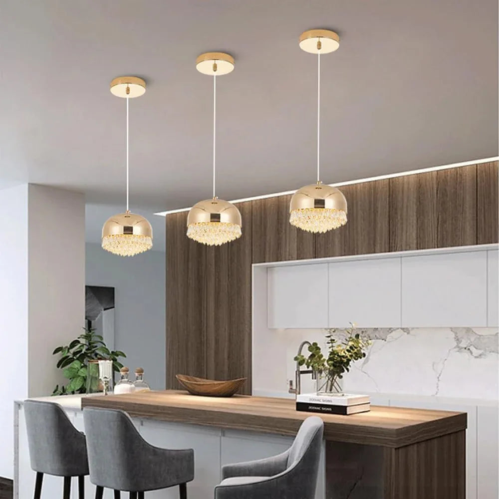 Audara-Crystal Pendant Light, 6-inch, Pot Lid Shaped, Bohemian Style, Minimalist Design, Versatile Lighting Fixture Suitable for Living Rooms, Cafes, Dining Rooms, Kitchen Islands, and Entryways.