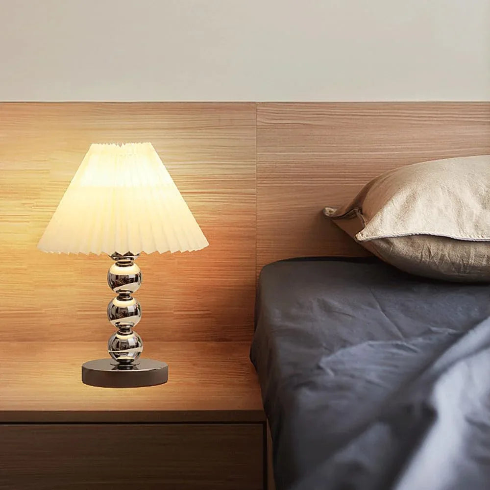 Audara-Scandinavian Simple Study Office Desk Light Creative Fabric Chrome Small Desk Lamp Bedroom Living Room Sofa Beside Table Lamp Cafe Hotel Bar Club Decoration Lighting Fixture