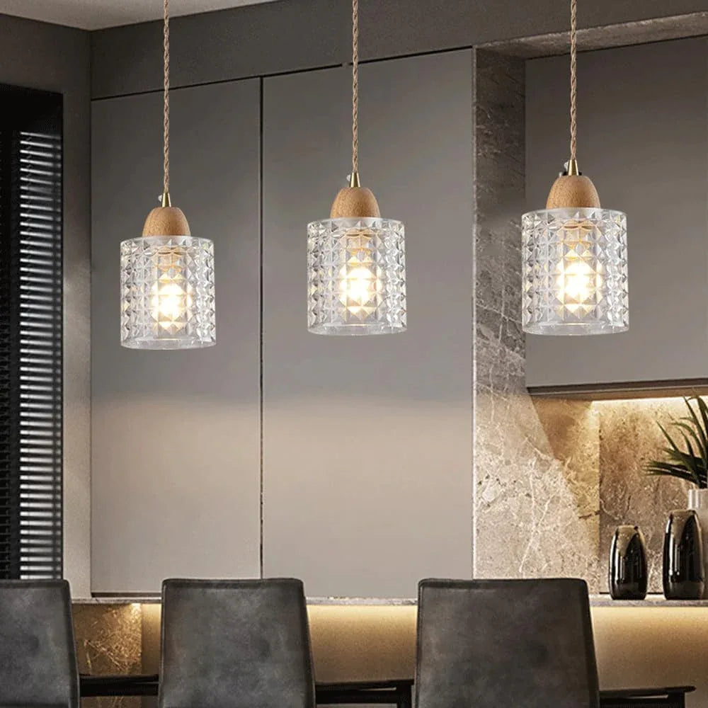 Audara-Modern Minimalist Glass Pendant Light Cozy Bedroom Bedside Rubberwood Hanging Lampe Household Aisle Balcony Single Head Chandeliers Cafe Restaurant Bar Decor Lighting Fixture
