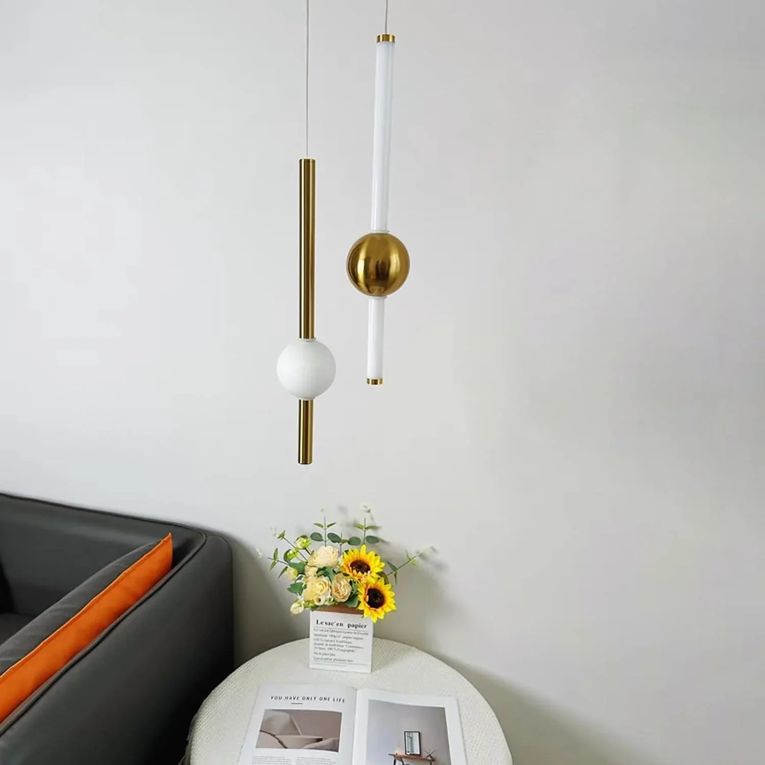 Audara-Gold LED Pendant Light Fixture, Remote Dimmable Adjustable Height Cylindrical Modern Minimalist Hanging Lamp with Gold Finish, for Kitchen Island, Dining Room, Living Room, Bedroom,Hotel