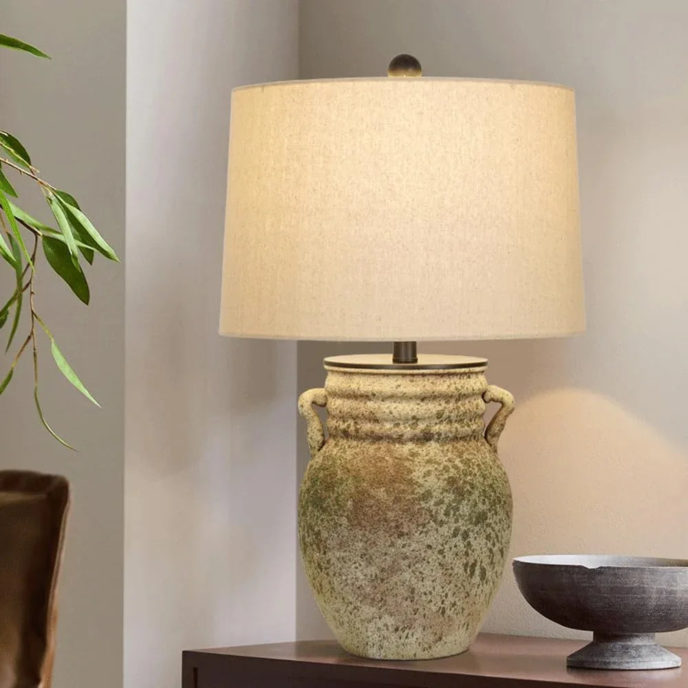 Audara-High-end Wabi-sabi Style Living Room Bedroom Bedside Desk Light Vintage Study Room Counter Reading Desk Lamp New Chinese Natural Colour Fabric Pottery Table Lamp Cafe B&B Villa Lighting Fixture