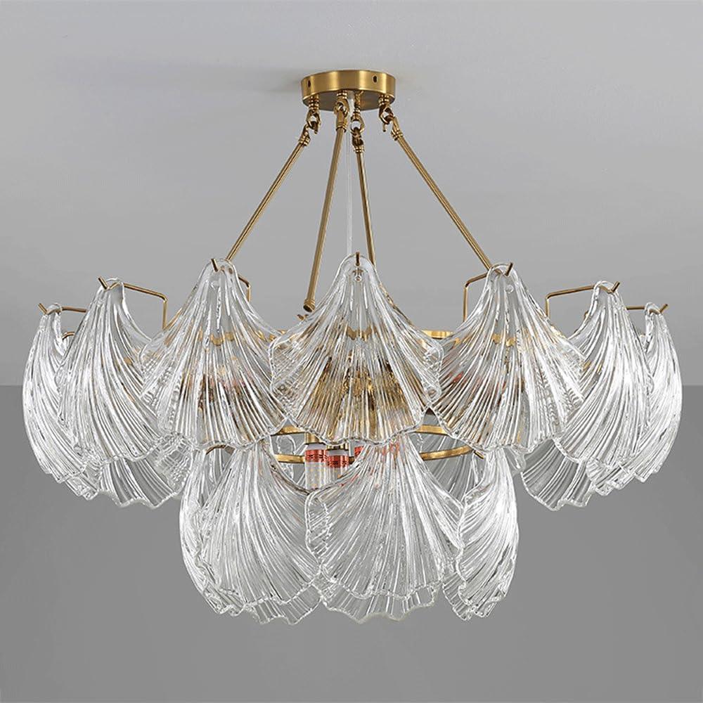 Audara-32-inch Shell-Shaped Crystal Chandeliers Suitable for Installation in Diverse Spaces Such As Bedrooms, Hotels, and Kitchen Islands Glass Chandelier for Living Room Minimalist European Style