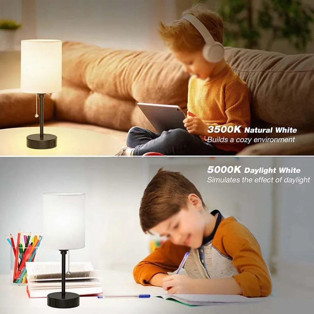 Audara-Modern Simple Bedroom Study Office Desk Light American Style Personalized Zipper Switch 2 USB 1 AC Ports Fabric Desk Lamp Apartment Hotel Decor Table Lamp Living Room Wall Cabinet Lighting Fixture
