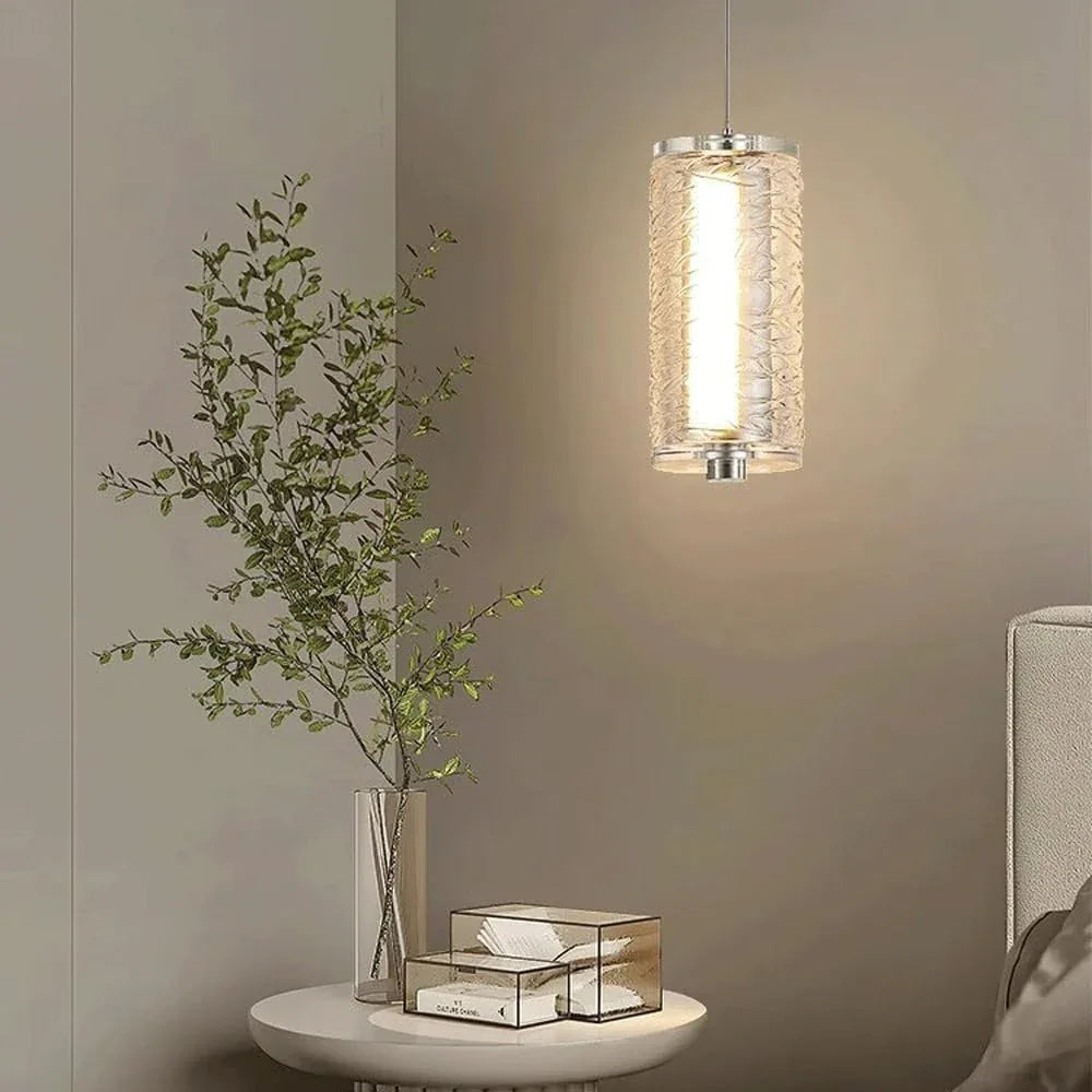Audara-Crystal Pendant Light, 4-inch Cylindrical Hanging Decorative Light Fixture, Modern Minimalist Style, Bohemian Style, Suitable for Bedrooms, Hotel Rooms, Kitchen Islands, Entryways, Etc.