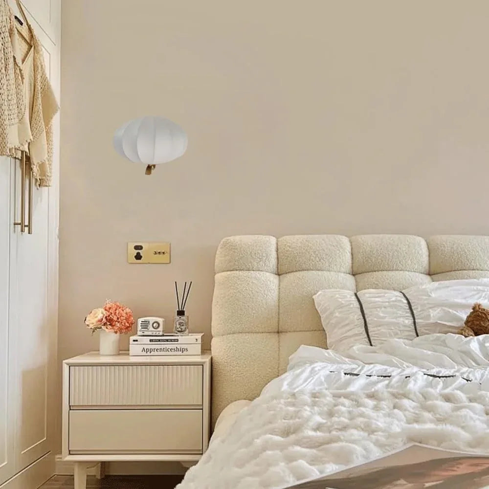 Audara-Bedroom Bedside Silk Wall Lamp Pumpkin French Cream Wind Wall Lights Modern Living Room Backdrop Sconces Simple Aisle Corridor Ambiance Mounted Lighting Fixture