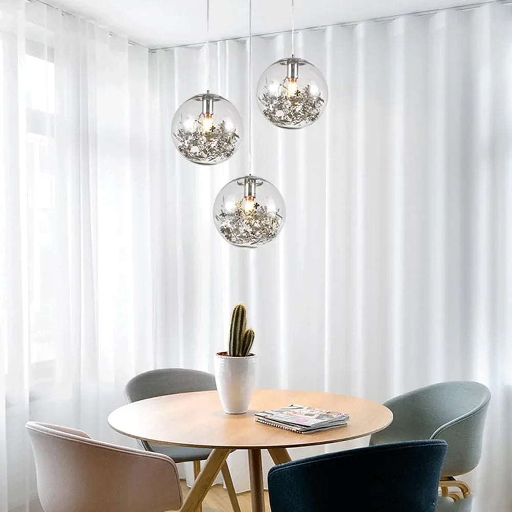 Audara-8-inch Glass Pendant Lights with Flowers Inside. Small Size, Suitable for Installation in Various Spaces. Decorative Lighting That Easily Complements Bohemian, European, and Other Styles.