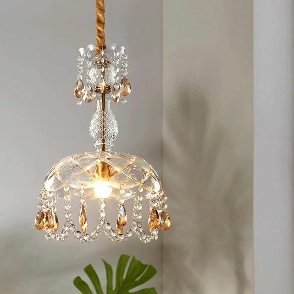 Audara-Simple Personalized Glass Bedroom Pendant Lightled French Creative Crystal Flower Study Lighting Fixturese Handmade Stringing Aisle Chandeliers Scandinavian Hotel Living Room Bedside HangingLamp