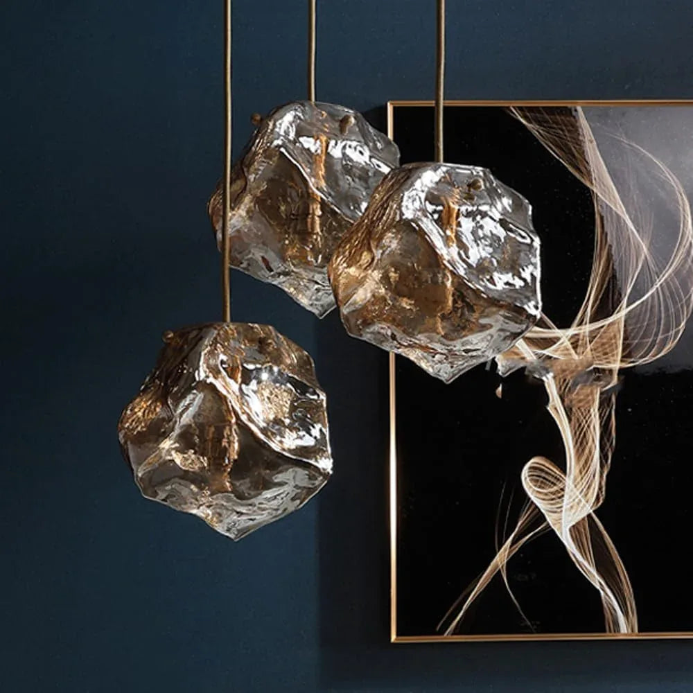 Audara-Crystal Pendant Light, Small-Sized Ice Cube-Shaped Decorative Bedroom Chandelier, Modern and Luxurious Style, Suitable for Various Spaces Such As Hotels, Kitchen Islands, Entryways, and Cafes