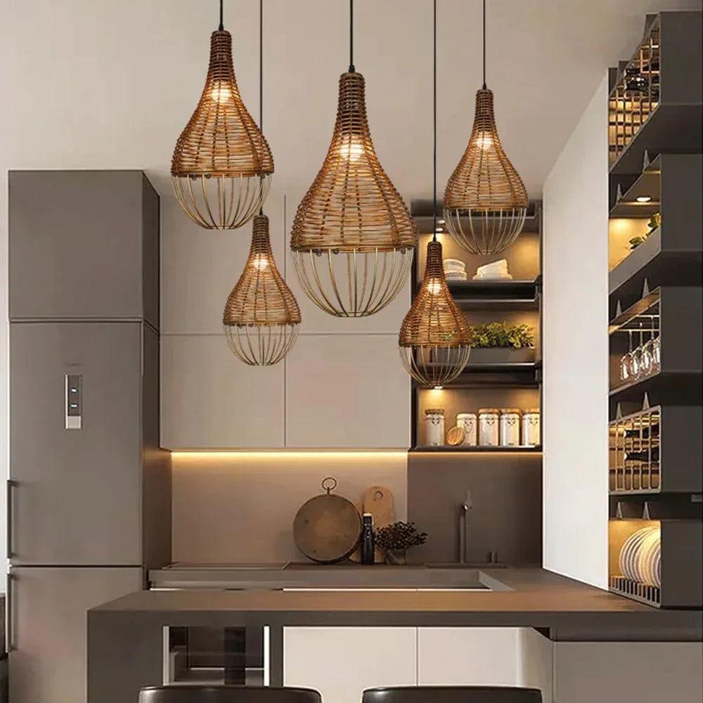 Audara-10-inch Woven Pendant Light Metal Frame Paired with Rattan Material Fresh and Elegant Appearance Retro Without Appearing Old-Fashioned Bohemian, Wabi-sabi, Tropical—a Multi-Style Ceiling Light