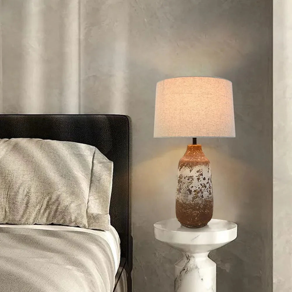 Audara-Wabi-sabi Wind Handmade Fabric Earthenware Desk Light New Chinese Style Natural Old Model House Background Wall Desk Lamp Hotel Reception Desk Coffee Shop Table Lamp Living Room Study Lighting Fixture