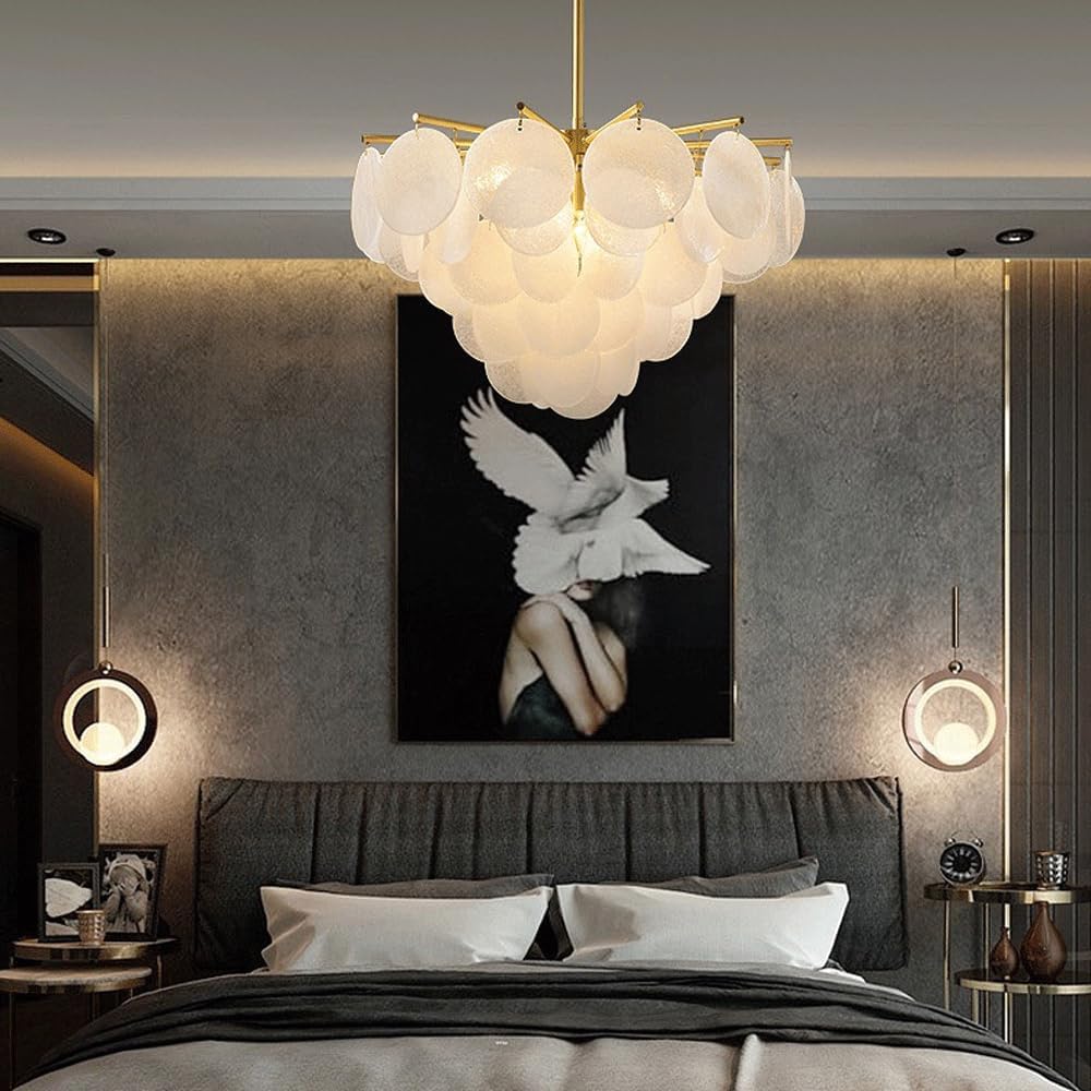 Audara-32-inch Crystal Chandeliers Can Be Installed in Various Spaces Such As Bedrooms, Hotels, and Kitchen Islands. Glass Round Chandelier for Living Room in Minimalist European Style.