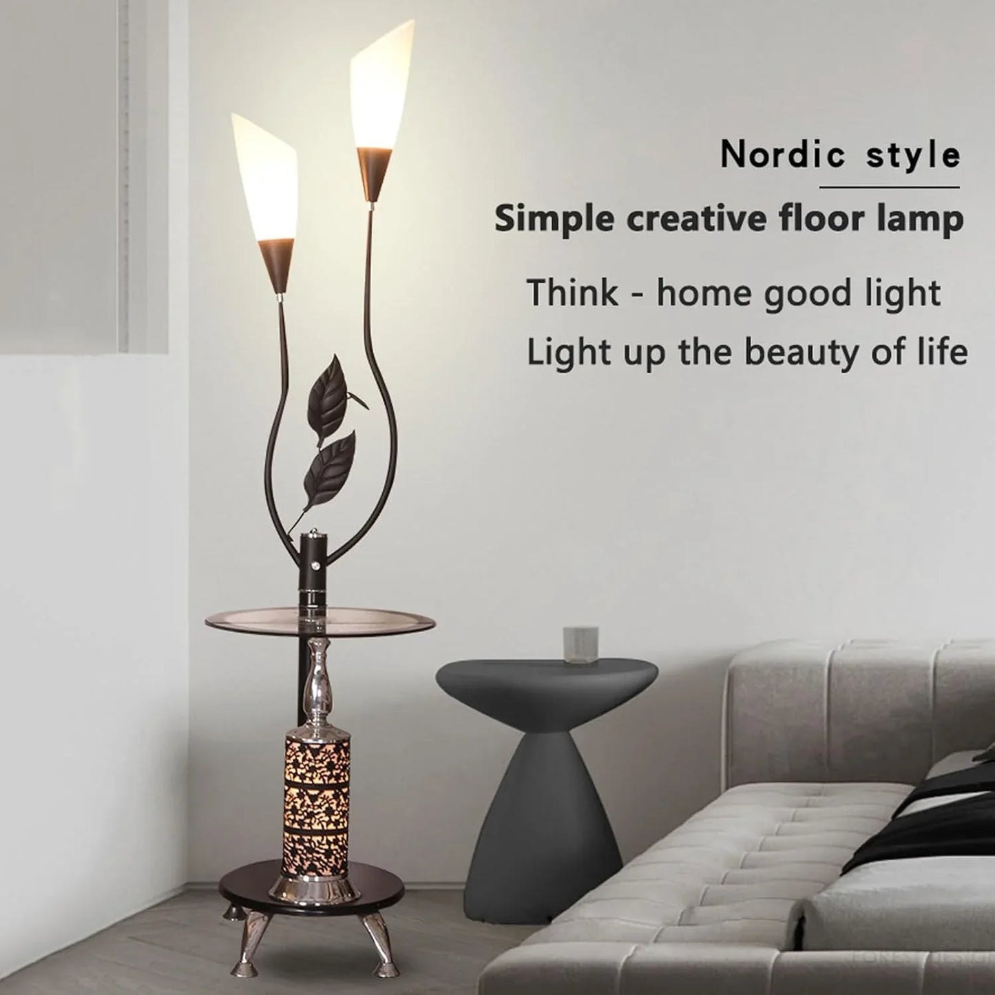 Audara-Creative Simple Living Room by Sofa Floor Lamp Light Luxury Retro with Coffee Table Metal Glass Standing Lamp 2 Light Source E26 H66.14in Study Room Bedroom Torchiere Rustic Lighting Fixture