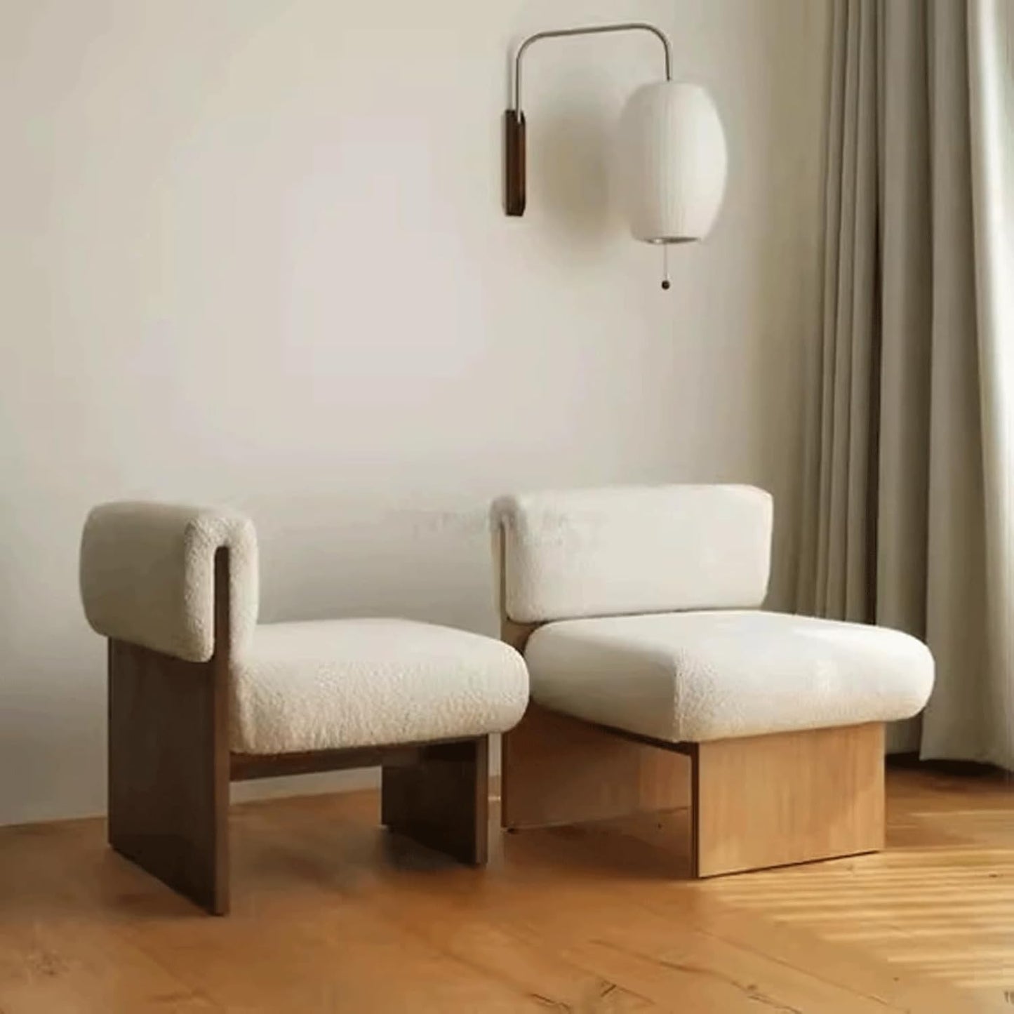 Audara-White Fleece Living Room Side Chair with Solid Wood Legs 27 Inch Individual Personalized Creative Comfy Armless Chair Installation Free Suitable for Living Room, Bedroom, Hotel